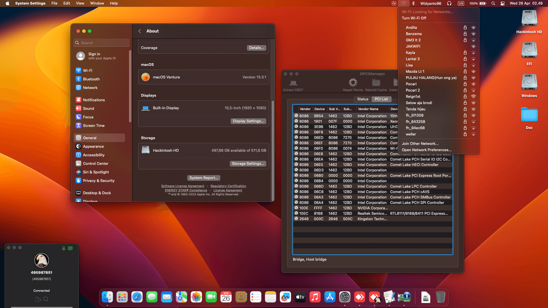 MSI Gaming GF63 Thin 10SCSR [CometLake   Intel UHD 630 + I2C]   OpenCore 2